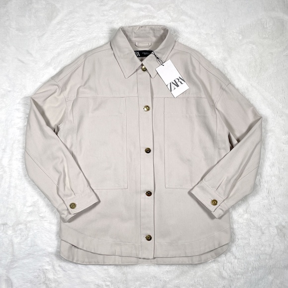 Zara Shirt Gold Button Overshirt Size XS - Picture 3 of 12
